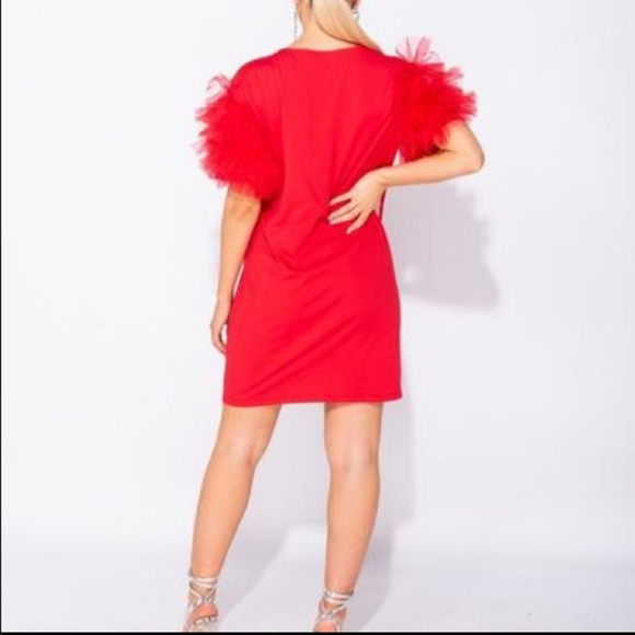 Elegant Red Ruffle Sleeve Dress 10 - Picture 2 of 2